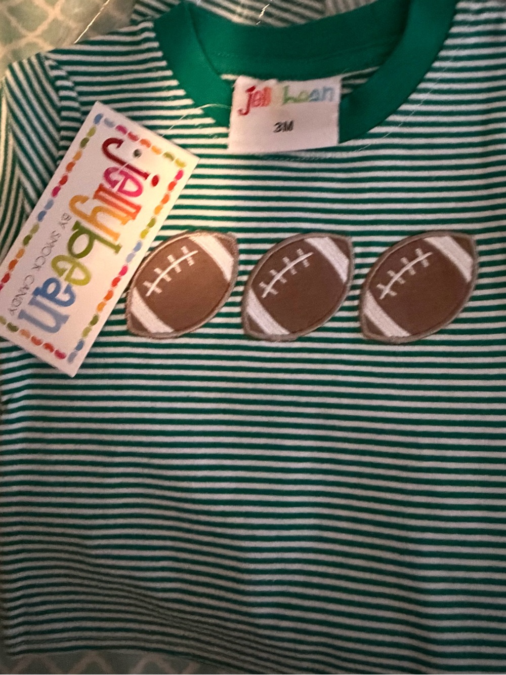 Jelly Bean Adorable Baby Boy's Green Striped Shirt w/Football Appliqué 3 Months
